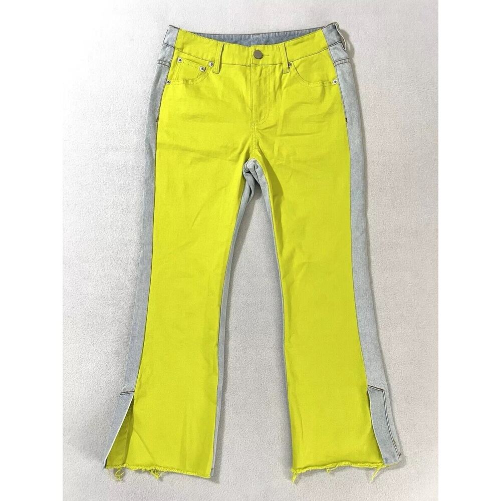ALU Women Color-block Bootcut Jeans MEDIUM Yellow Ankle Slit Go Alone With Alu